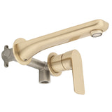 Jena Wall Mounted Basin/ Bath Mixer with Spout and Round Plates, Brushed Brass (Gold)