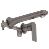 Jena Wall Mounted Basin/ Bath Mixer with Spout and Round Plates, Brushed Gunmetal