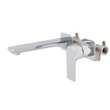 Jena Wall Mounted Basin/ Bath Mixer with Spout and Square Plates, Polished Chrome