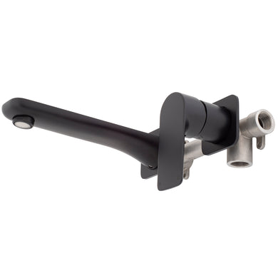 Jena Wall Mounted Basin/ Bath Mixer with Spout and Square Plates, Matte Black