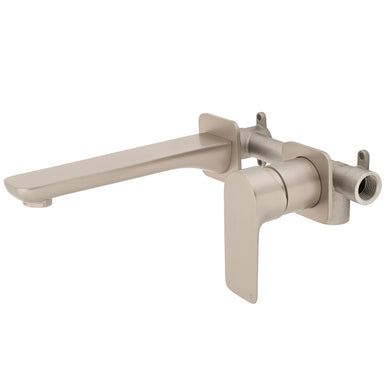 Jena Wall Mounted Basin/ Bath Mixer with Spout and Square Plates, Brushed Nickel