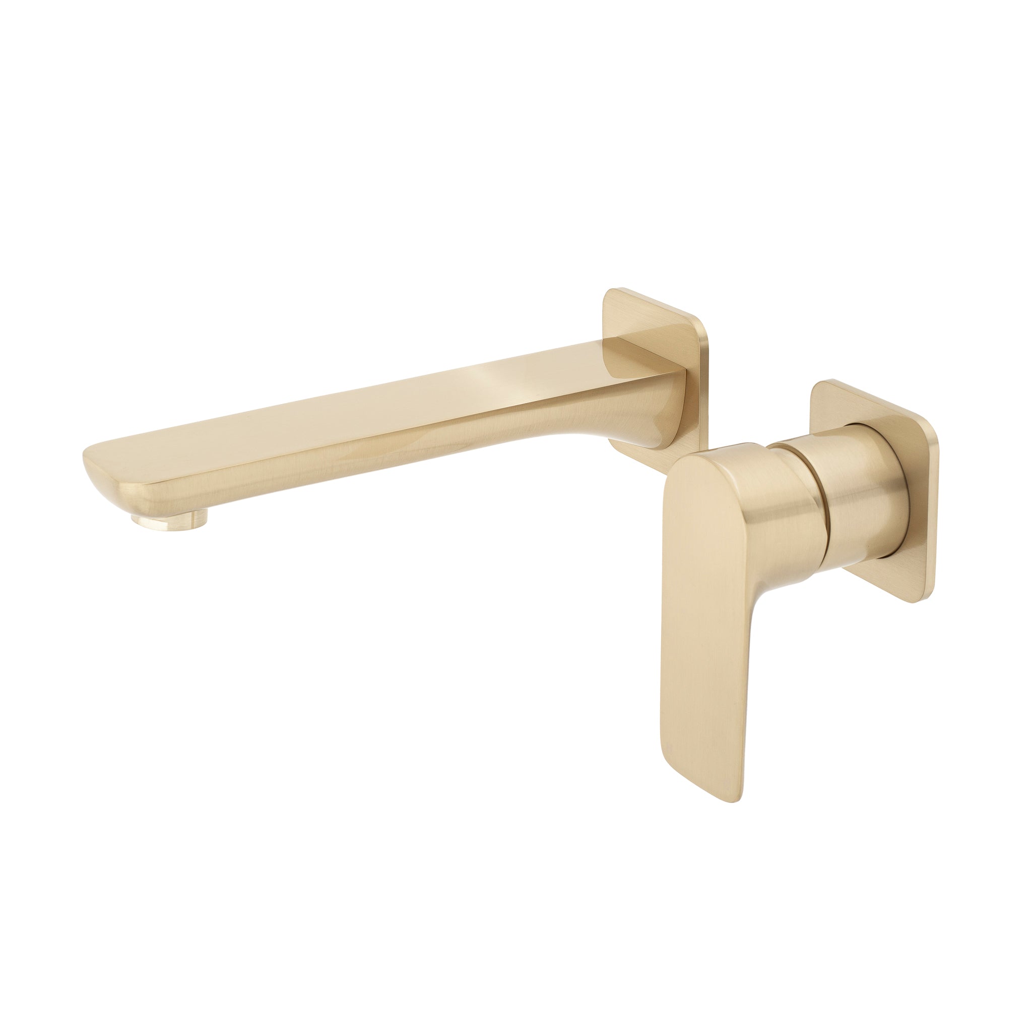 Jena Wall Mounted Basin/ Bath Mixer with Spout and Square Plates, Brushed Brass (Gold)