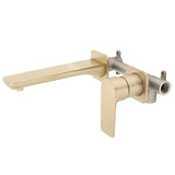 Jena Wall Mounted Basin/ Bath Mixer with Spout and Square Plates, Brushed Brass (Gold)