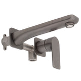 Jena Wall Mounted Basin/ Bath Mixer with Spout and Square Plates, Brushed Gunmetal