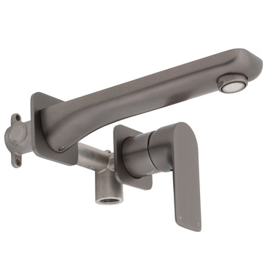 Jena Wall Mounted Basin/ Bath Mixer with Spout and Square Plates, Brushed Gunmetal