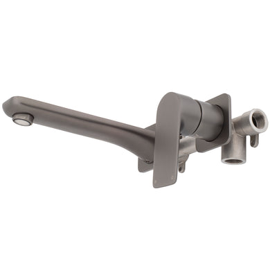Jena Wall Mounted Basin/ Bath Mixer with Spout and Square Plates, Brushed Gunmetal