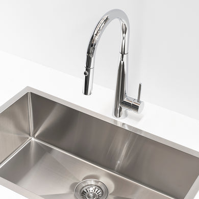 Profile Rise Gooseneck Kitchen Sink Mixer with Pull-Out, Polished Chrome