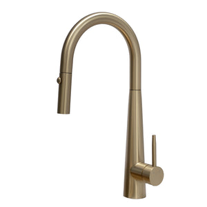 Profile Rise Gooseneck Kitchen Sink Mixer with Pull-Out, PVD Brushed Brass Gold