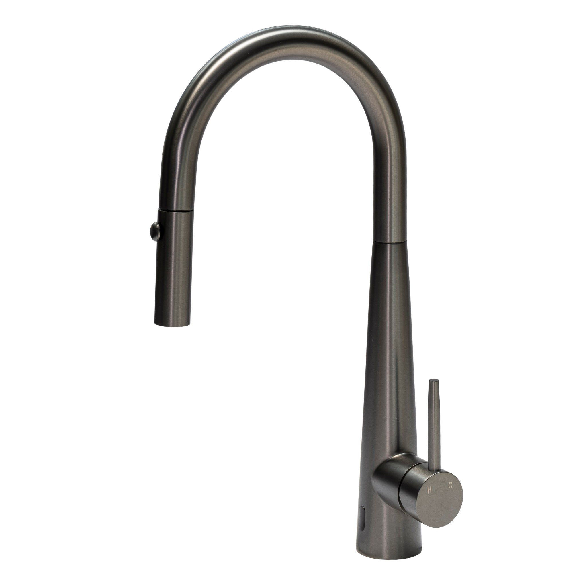 Profile Rise Gooseneck Kitchen Sink Mixer with Sensor and Pull-Out, PVD Brushed Gunmetal