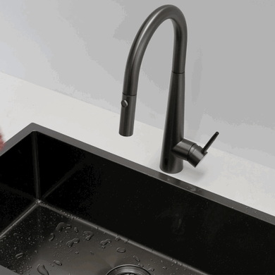 Profile Rise Gooseneck Kitchen Sink Mixer with Sensor and Pull-Out, Chromium Matte Black