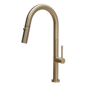Profile Elegant Gooseneck Kitchen Sink Mixer with Pull-Out, PVD Brushed Brass Gold
