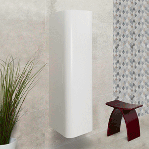 *Clearance* Tura Smooth 390mm Curved Wall Hung Tallboy Cabinet, Matte White