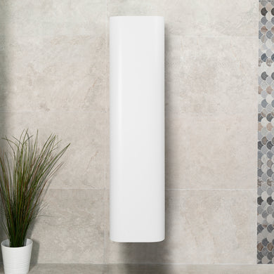 *Clearance* Tura Smooth 390mm Curved Wall Hung Tallboy Cabinet, Matte White