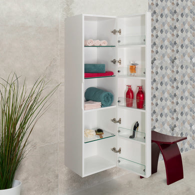 *Clearance* Tura Smooth 390mm Curved Wall Hung Tallboy Cabinet, Matte White