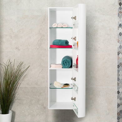 *Clearance* Tura Smooth 390mm Curved Wall Hung Tallboy Cabinet, Matte White