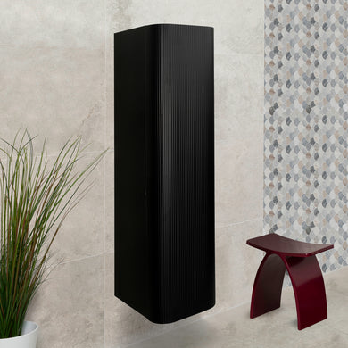 *Clearance* Tura Groove 390mm Curved Wall Hung Tallboy Cabinet, Matte Black