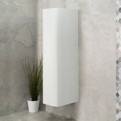 *Clearance* Tura Groove 390mm Curved Wall Hung Tallboy Cabinet, Matte White
