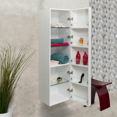 *Clearance* Tura Groove 390mm Curved Wall Hung Tallboy Cabinet, Matte White