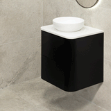 *Clearance* Tura Smooth 600mm Curved Wall Hung Vanity Cabinet, Matte Black