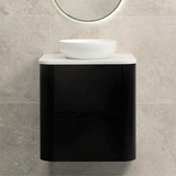 *Clearance* Tura Smooth 600mm Curved Wall Hung Vanity Cabinet, Matte Black