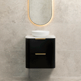 *Clearance* Tura Smooth 600mm Curved Wall Hung Vanity Cabinet, Matte Black