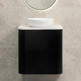 *Clearance* Tura Smooth 600mm Curved Wall Hung Vanity Cabinet, Matte Black