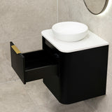 *Clearance* Tura Smooth 600mm Curved Wall Hung Vanity Cabinet, Matte Black