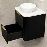 *Clearance* Tura Smooth 600mm Curved Wall Hung Vanity Cabinet, Matte Black