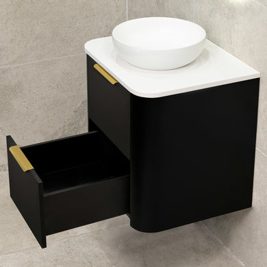 *Clearance* Tura Smooth 600mm Curved Wall Hung Vanity Cabinet, Matte Black