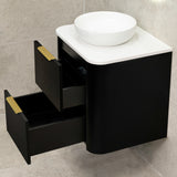 *Clearance* Tura Smooth 600mm Curved Wall Hung Vanity Cabinet, Matte Black