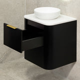 *Clearance* Tura Smooth 600mm Curved Wall Hung Vanity Cabinet, Matte Black