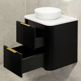 *Clearance* Tura Smooth 600mm Curved Wall Hung Vanity Cabinet, Matte Black