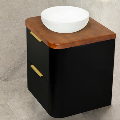 *Clearance* Tura Smooth 600mm Curved Wall Hung Vanity Cabinet, Matte Black