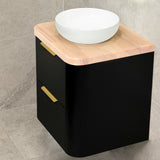 *Clearance* Tura Smooth 600mm Curved Wall Hung Vanity Cabinet, Matte Black