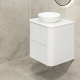 *Clearance* Tura Smooth 600mm Curved Wall Hung Vanity Cabinet, Matte White