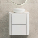 *Clearance* Tura Smooth 600mm Curved Wall Hung Vanity Cabinet, Matte White