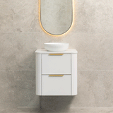 *Clearance* Tura Smooth 600mm Curved Wall Hung Vanity Cabinet, Matte White