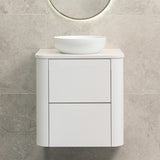 *Clearance* Tura Smooth 600mm Curved Wall Hung Vanity Cabinet, Matte White