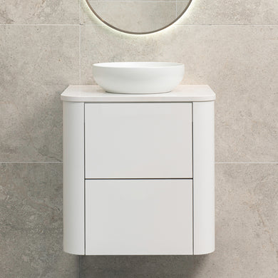 *Clearance* Tura Smooth 600mm Curved Wall Hung Vanity Cabinet, Matte White
