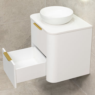 *Clearance* Tura Smooth 600mm Curved Wall Hung Vanity Cabinet, Matte White