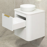 *Clearance* Tura Smooth 600mm Curved Wall Hung Vanity Cabinet, Matte White