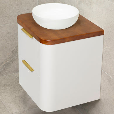 *Clearance* Tura Smooth 600mm Curved Wall Hung Vanity Cabinet, Matte White