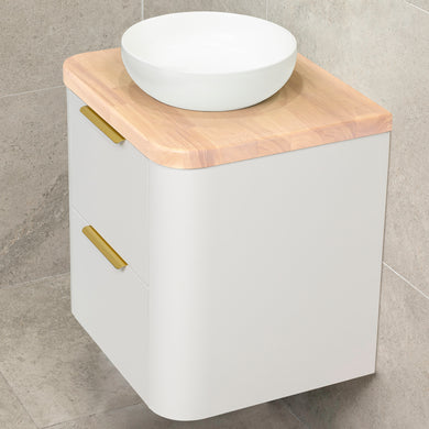 *Clearance* Tura Smooth 600mm Curved Wall Hung Vanity Cabinet, Matte White