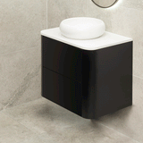 *Clearance* Tura Smooth 750mm Curved Wall Hung Vanity Cabinet, Matte Black