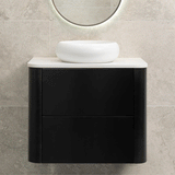 *Clearance* Tura Smooth 750mm Curved Wall Hung Vanity Cabinet, Matte Black