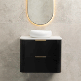 *Clearance* Tura Smooth 750mm Curved Wall Hung Vanity Cabinet, Matte Black