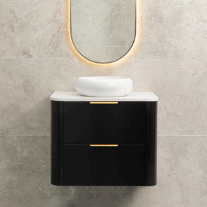 *Clearance* Tura Smooth 750mm Curved Wall Hung Vanity Cabinet, Matte Black