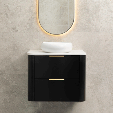 *Clearance* Tura Smooth 750mm Curved Wall Hung Vanity Cabinet, Matte Black