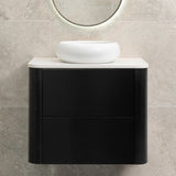 *Clearance* Tura Smooth 750mm Curved Wall Hung Vanity Cabinet, Matte Black