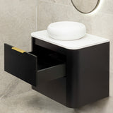 *Clearance* Tura Smooth 750mm Curved Wall Hung Vanity Cabinet, Matte Black